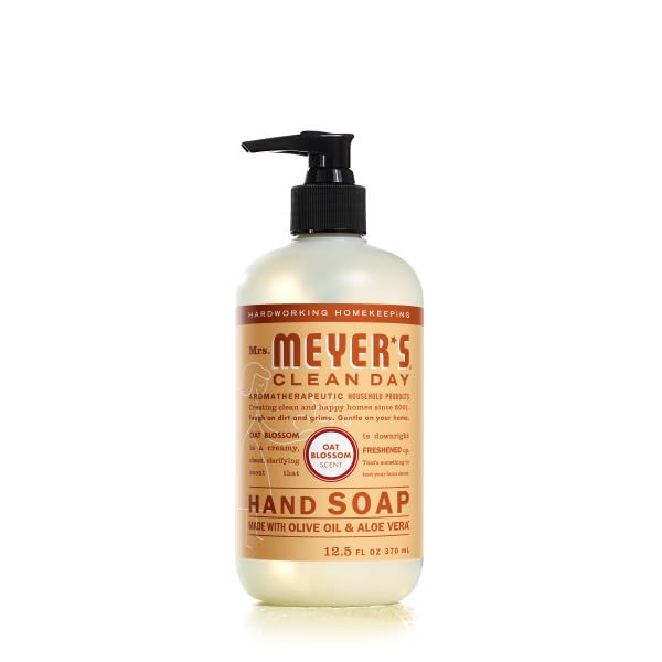 Mrs. MEYER'S Oat Blossom hand soap bottle delivers creamy, fresh scent for hands.