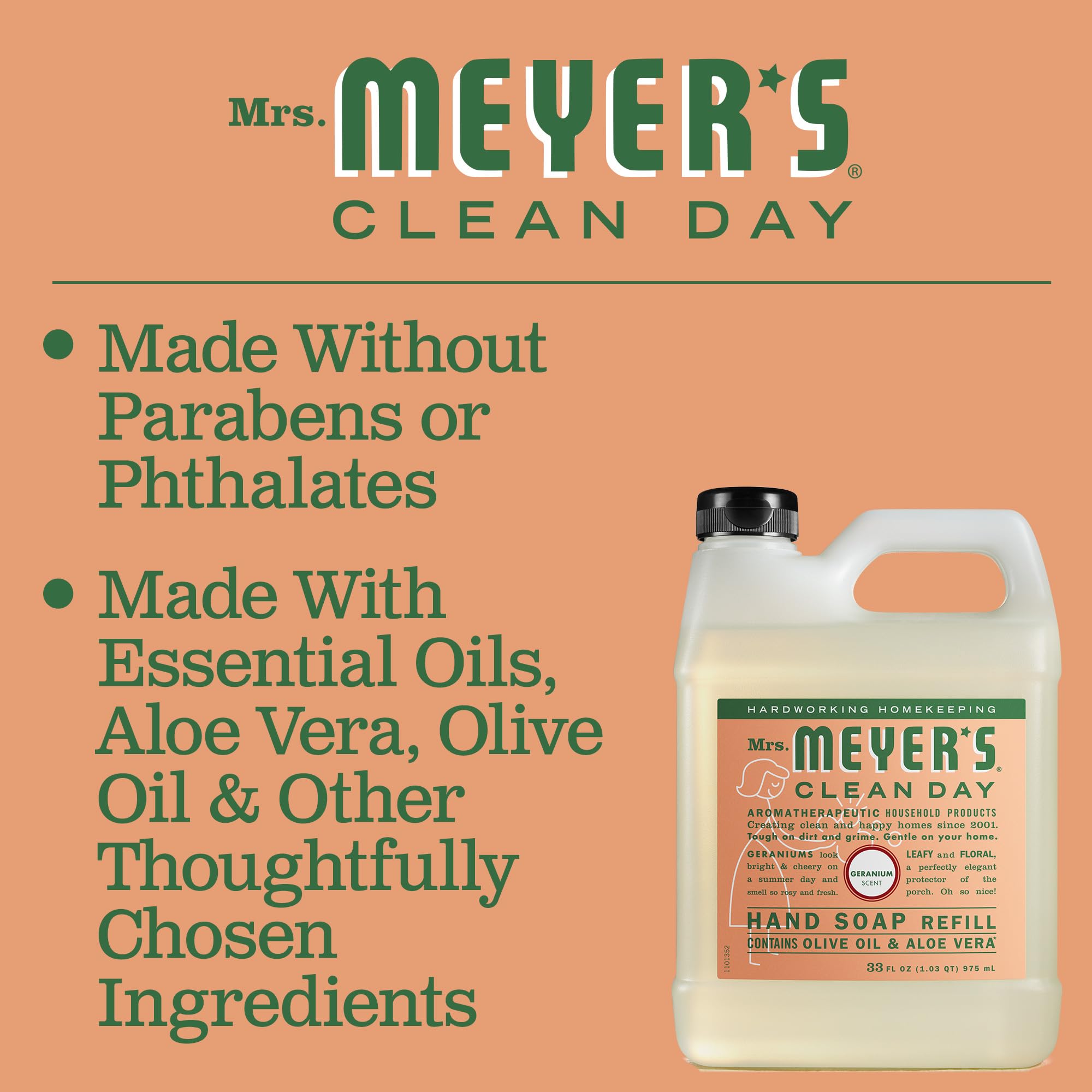 Mrs. Meyer's Clean Day refill pouring into dispenser reduces waste