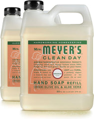 Mrs. Meyer's Clean Day Geranium hand soap refill bottles for easy, long-lasting cleansing.