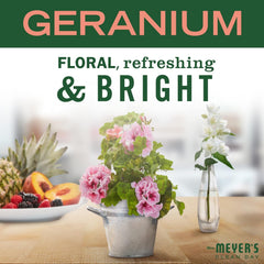 Mrs. Meyer's Clean Day Geranium hand soap pump bottle delivers quick, fragrant lather at any sink.