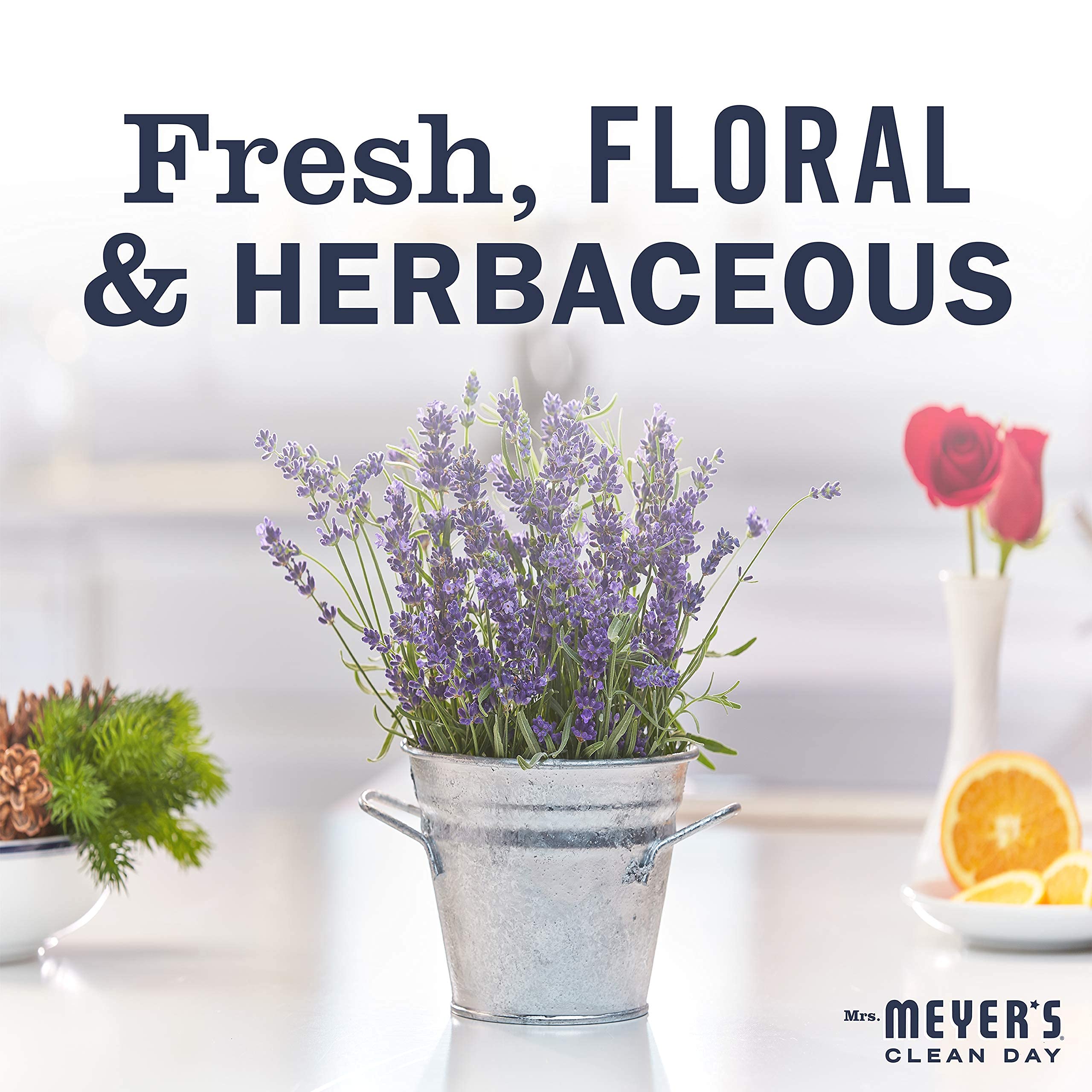 Mrs. Meyer's Clean Day Hand Soap Refill Lavender Basil bottle pour enables easy, mess-free handwashing
