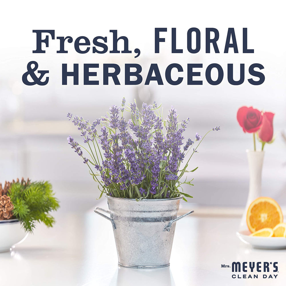 Mrs. Meyer's Clean Day Hand Soap Refill Lavender Basil bottle pour enables easy, mess-free handwashing