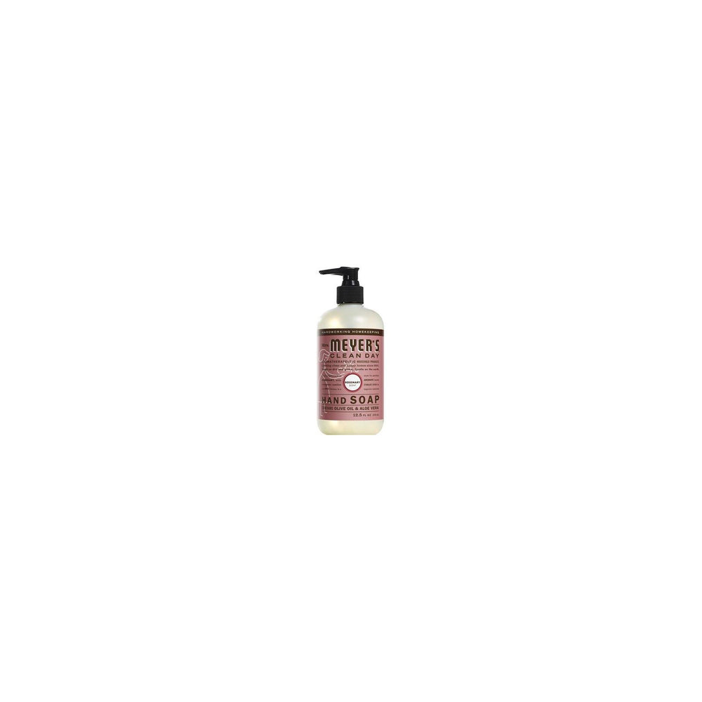 Mrs. Meyer's Clean Day Rosemary hand soap bottle with essential oils for refreshed hands.