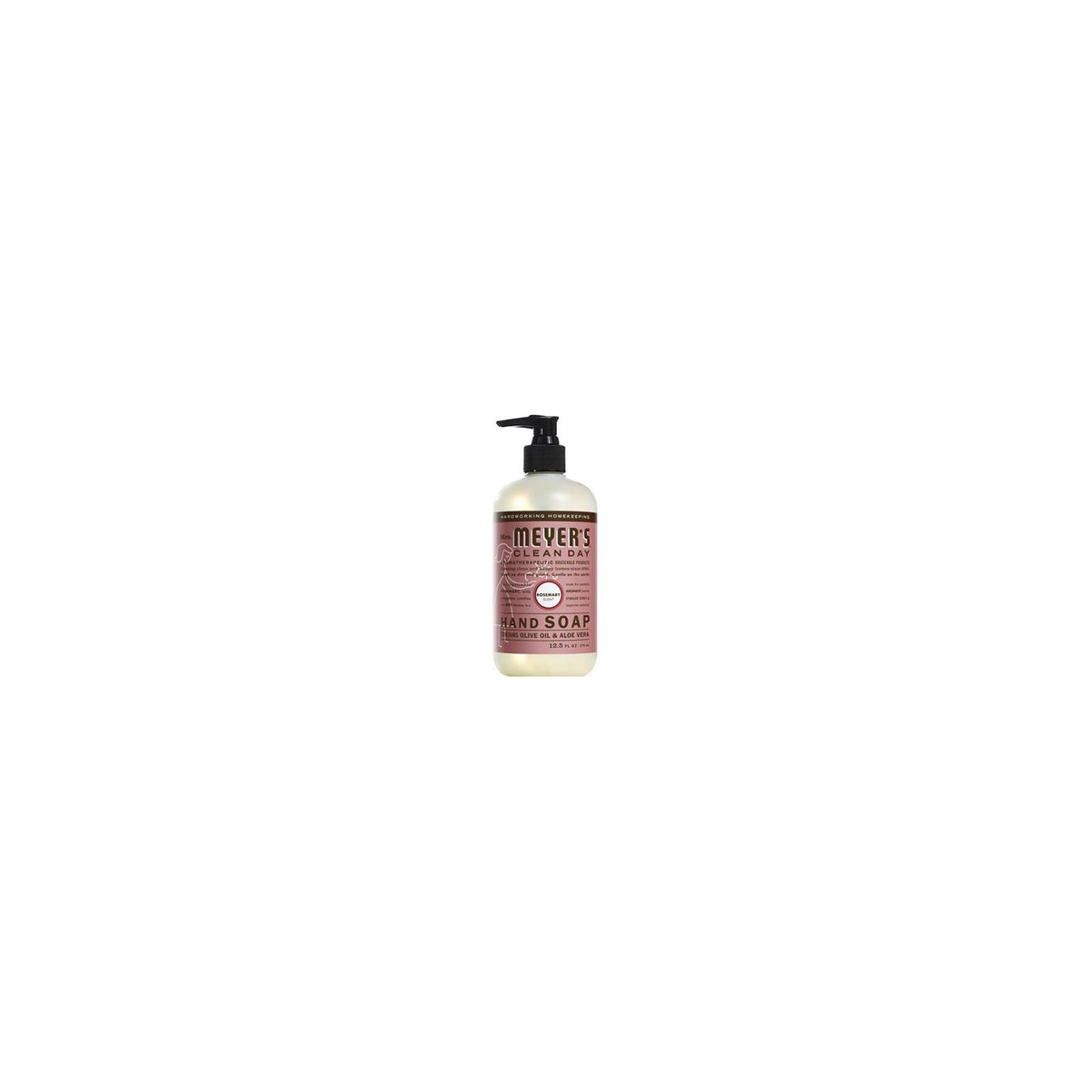 Mrs. Meyer's Clean Day Rosemary hand soap bottle with essential oils for refreshed hands.