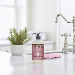 Mrs. Meyer's Clean Day Geranium Hand Soap bottle with a softening, thorough wash
