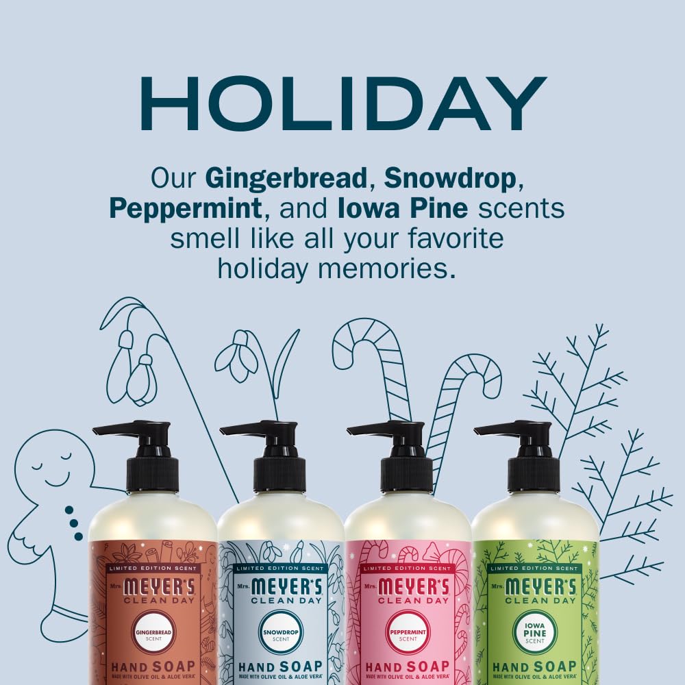 Mrs. Meyer's Clean Day Holiday Snowdrop Gingerbread pack presents giftable scents for seasonal washing.
