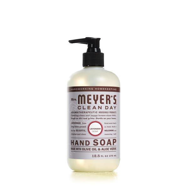 Mrs. Meyer's Clean Day Lavender hand soap bottle features floral fragrance for a calming wash