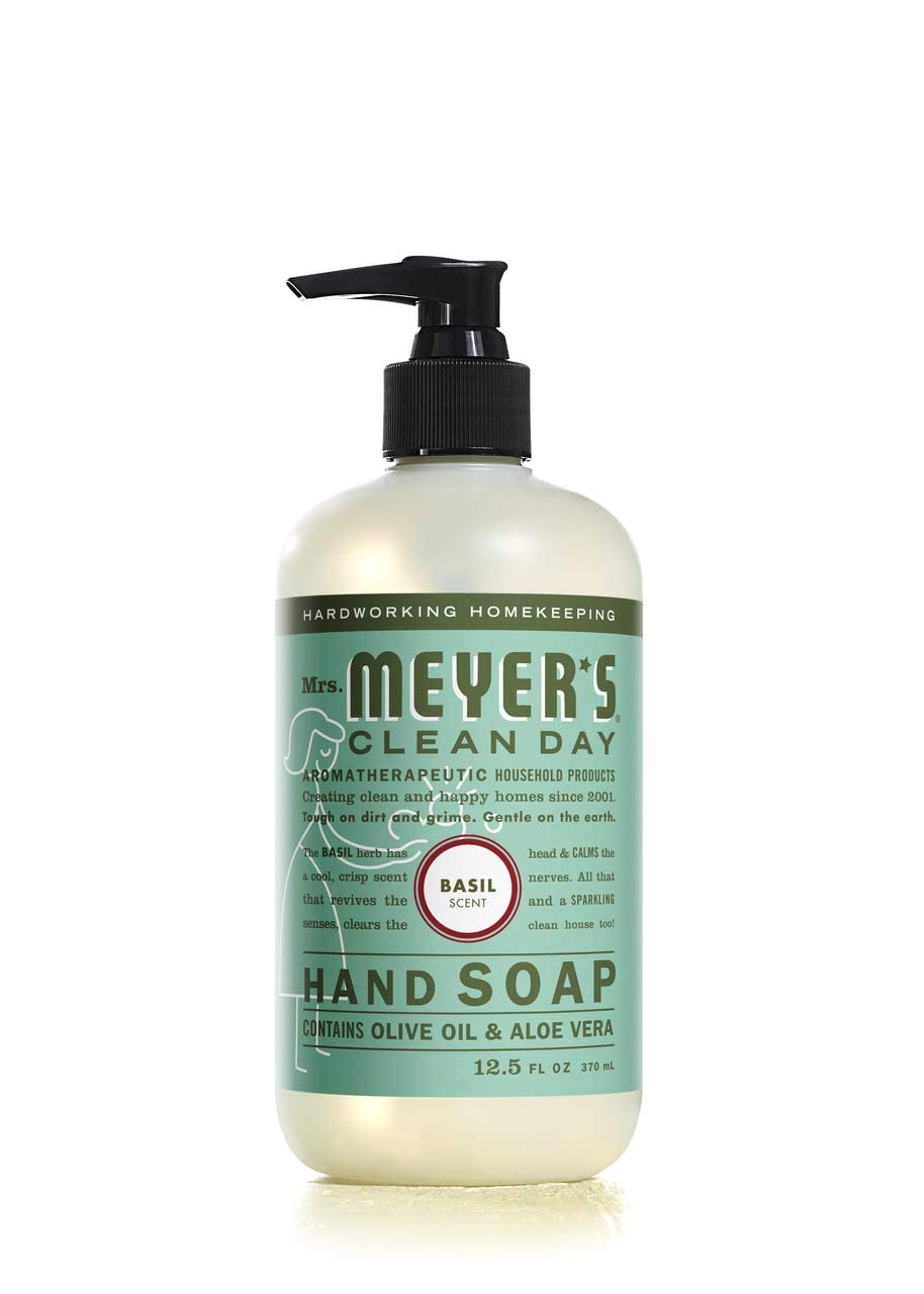 Mrs. Meyer's Clean Day Lavender label close-up highlighting essential oils blend.