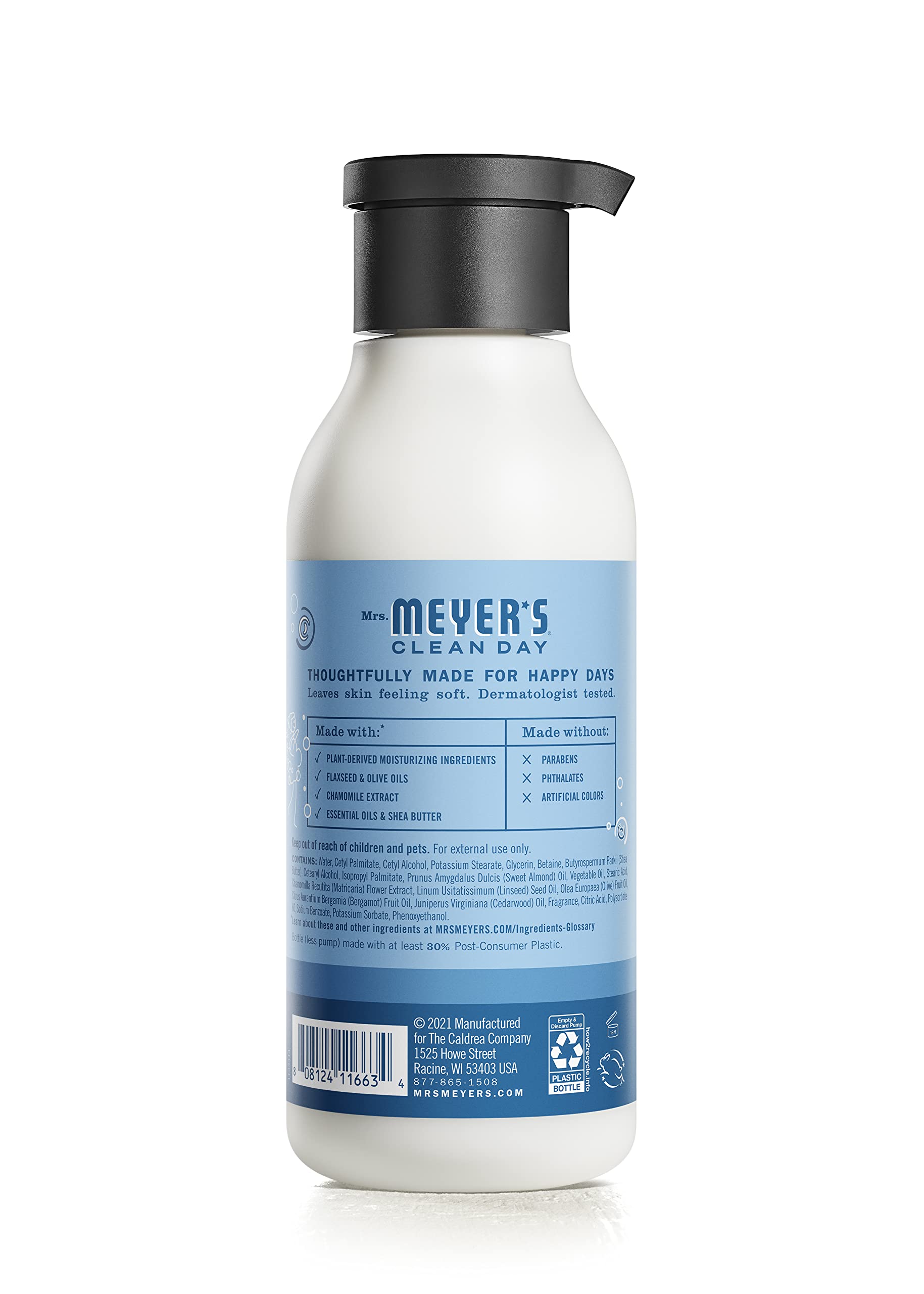 Mrs. Meyer's Clean Day sweet almond oil detail visible in formula.