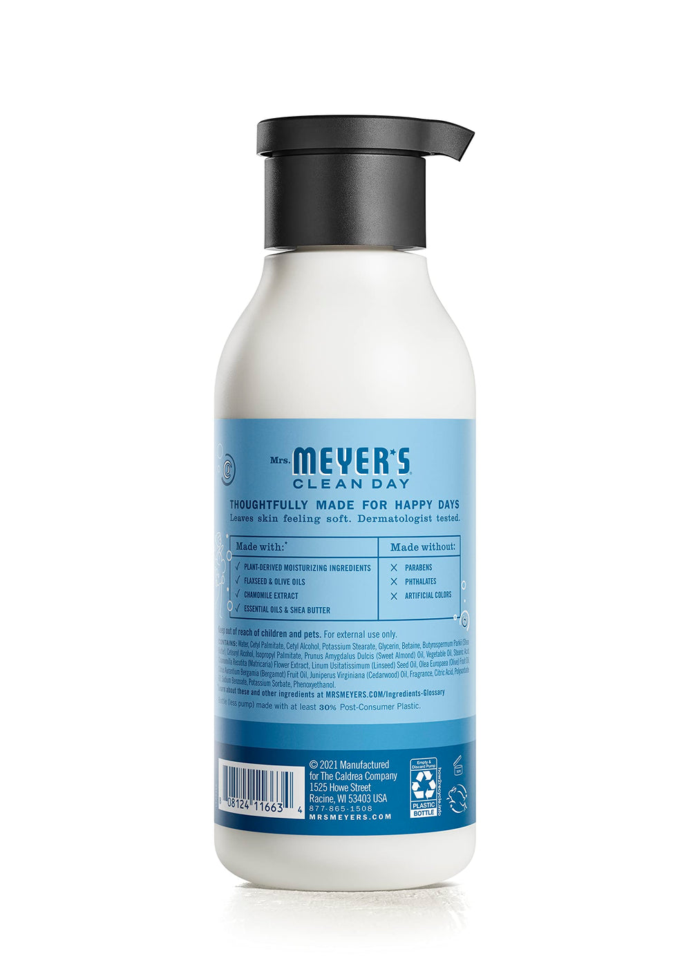 Mrs. Meyer's Clean Day sweet almond oil detail visible in formula.