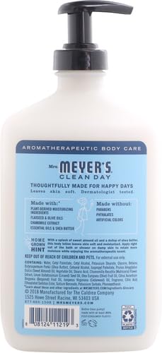 Mrs. Meyer's Clean Day lotion texture shown on hand for easy application.