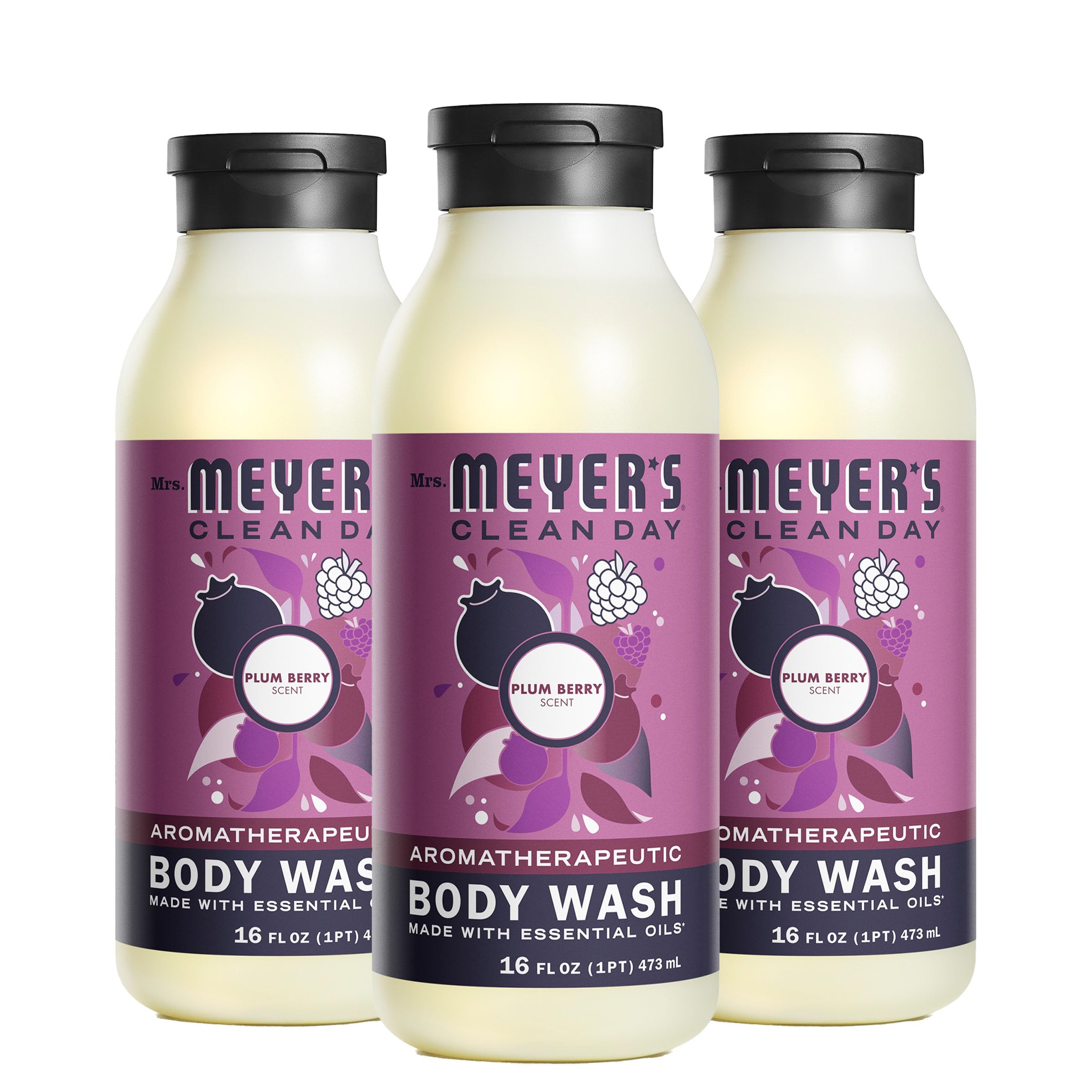 Mrs. Meyer’s Clean Day Plum Berry bottle trio for daily shower routine