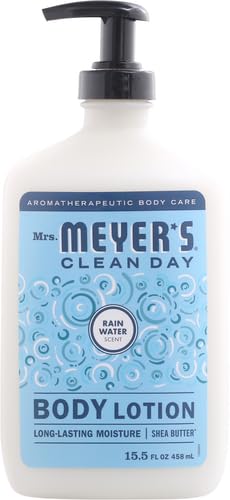 Mrs. Meyer's Clean Day Rain Water label close-up highlighting garden-inspired scent.
