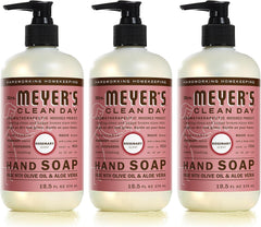 Mrs. Meyer's Clean Day Rosemary hand soap bottle in a 3-pack for easy, frequent use.