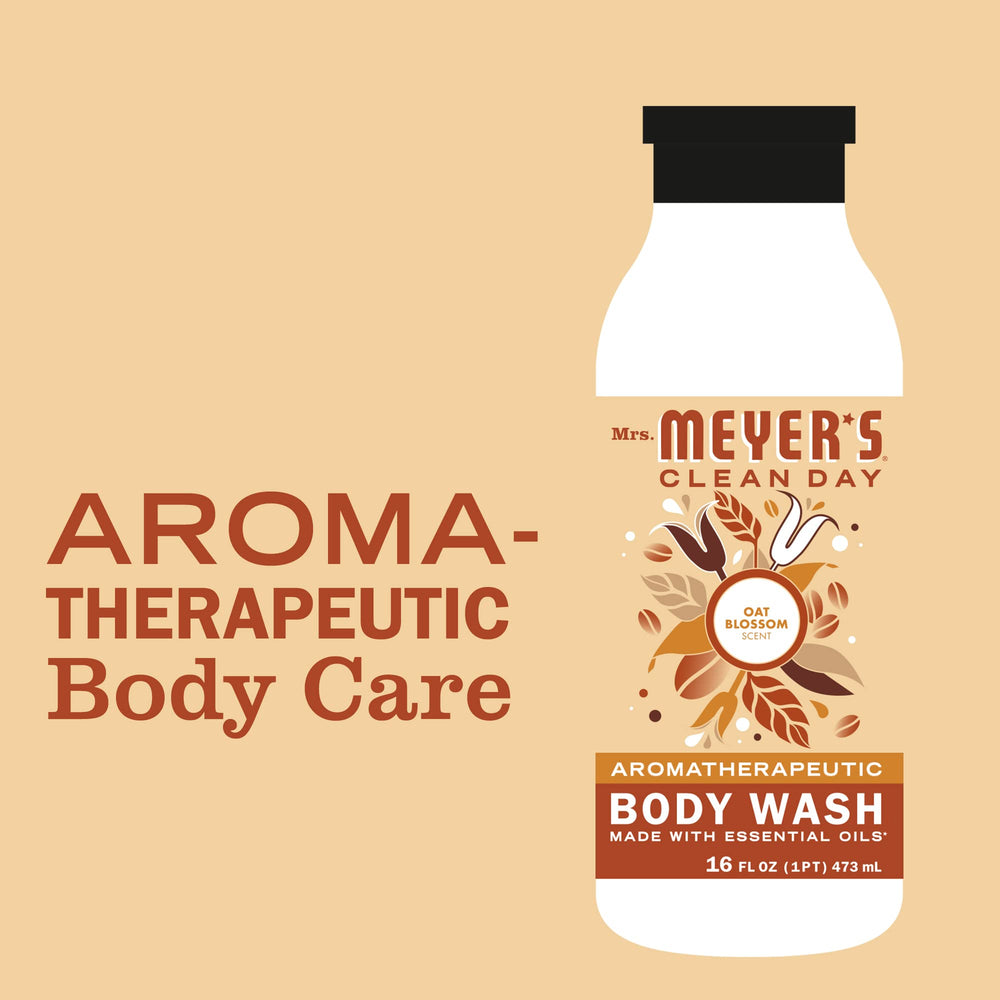 Shower scene featuring Mrs. Meyer’s body wash ready to use