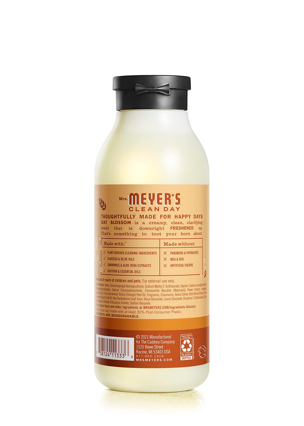 Cruelty-free Leaping Bunny badge on Mrs. Meyer's packaging signals ethical formulations.