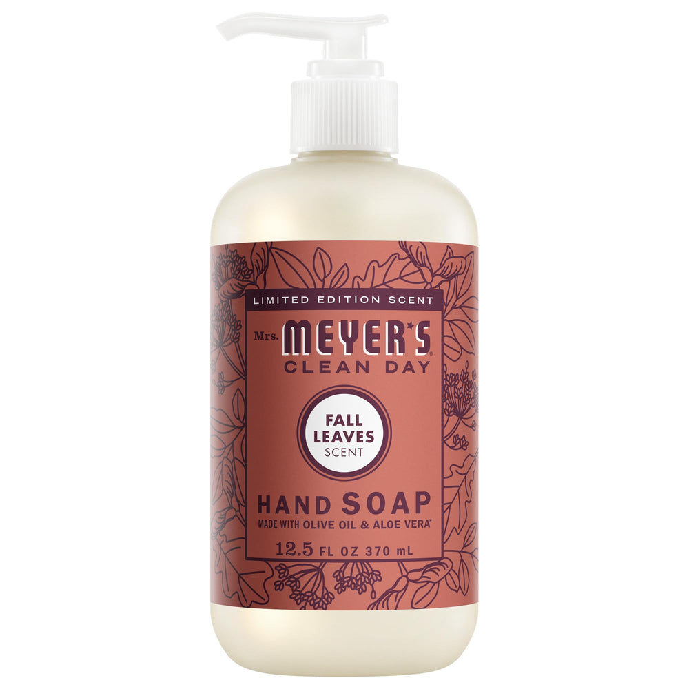 Mrs. MEYER'S front bottle view showing Fall Leaves scent and clean design benefit