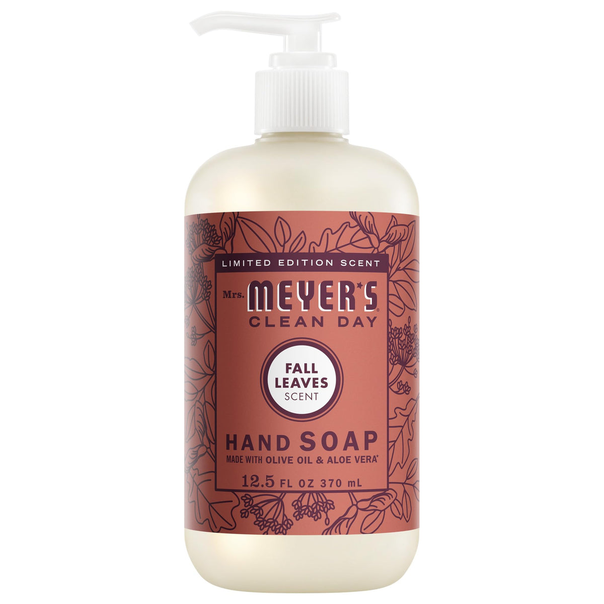 Mrs. MEYER'S front bottle view showing Fall Leaves scent and clean design benefit