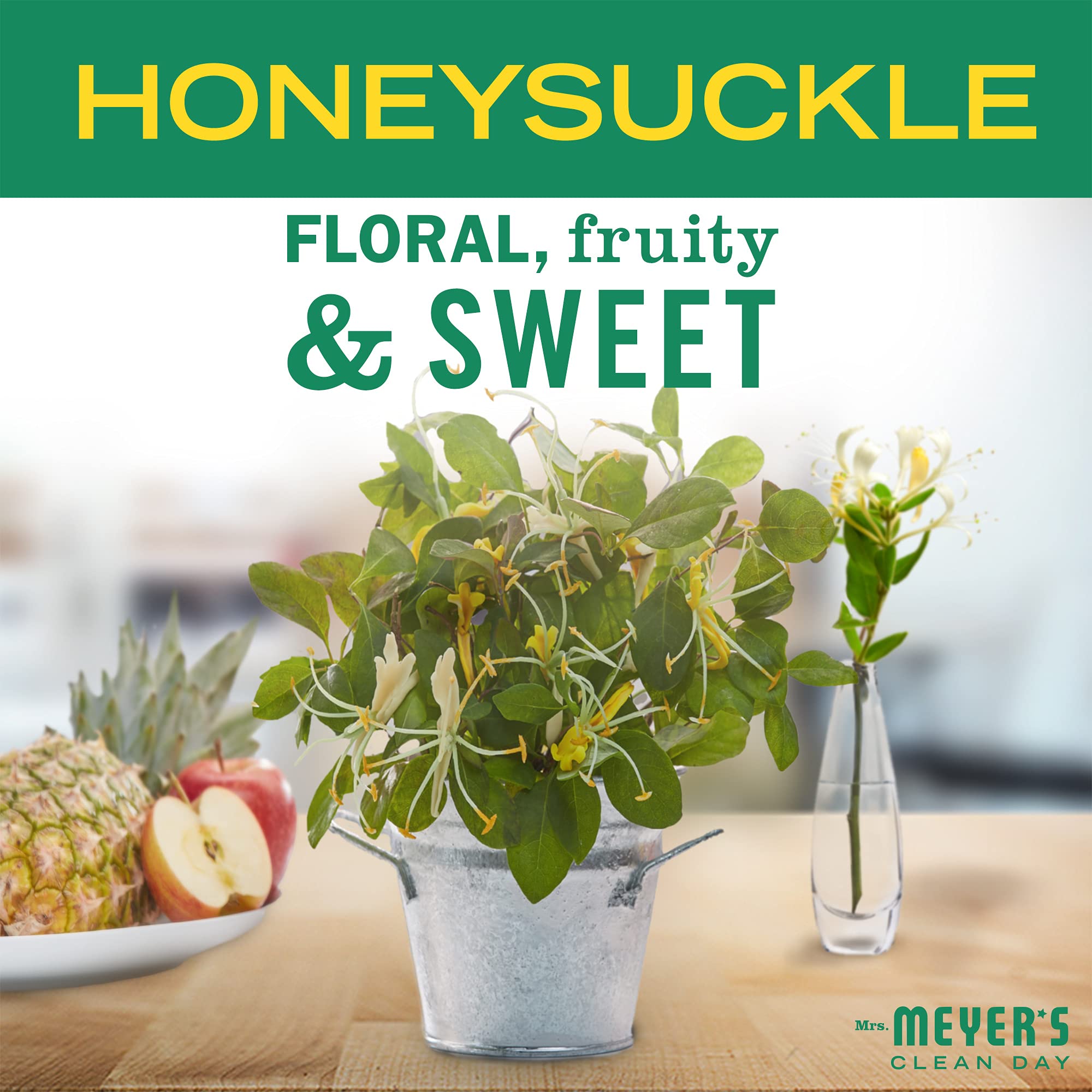 Mrs. Meyer's honeysuckle scent swirls evoke garden freshness during hand washing.