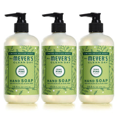 Mrs. Meyer’s Iowa Pine hand soap bottle with essential oils offers a clean, refreshing wash for daily use.