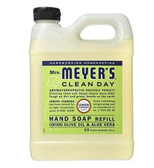 Mrs. Meyer’s lemon verbena bottle on kitchen counter for easy refills