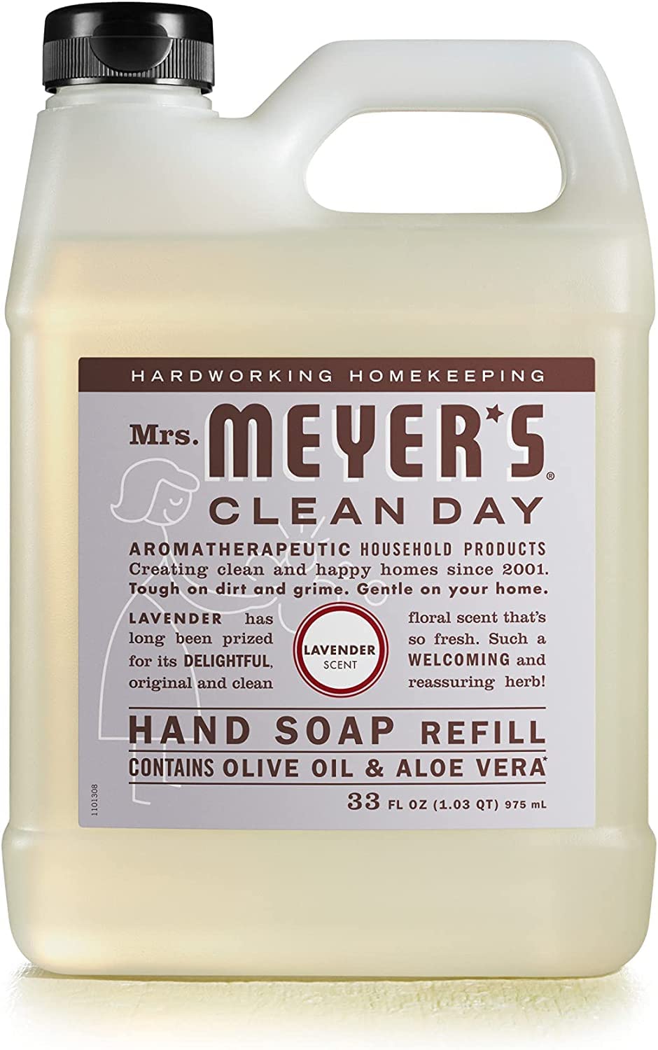 Mrs. Meyer's Lavender bottle close-up with calming floral scent for evenings