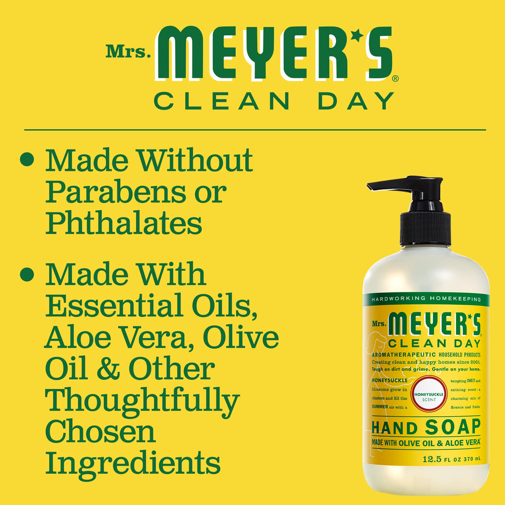 Mrs. Meyer's moisturizing formula with aloe and olive oil nourishes busy hands.