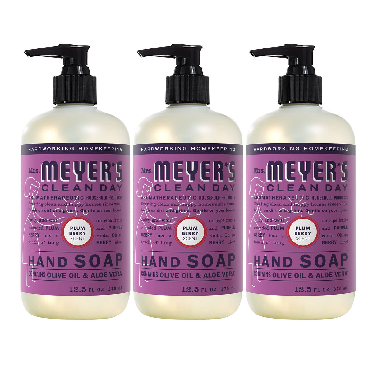 Mrs. Meyer's Plum Berry hand soap pump bottle for refreshing hand cleansing