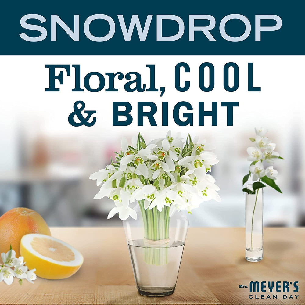 Mrs. Meyer's Snow Drop ingredients label, paraben- and phthalate-free formula.