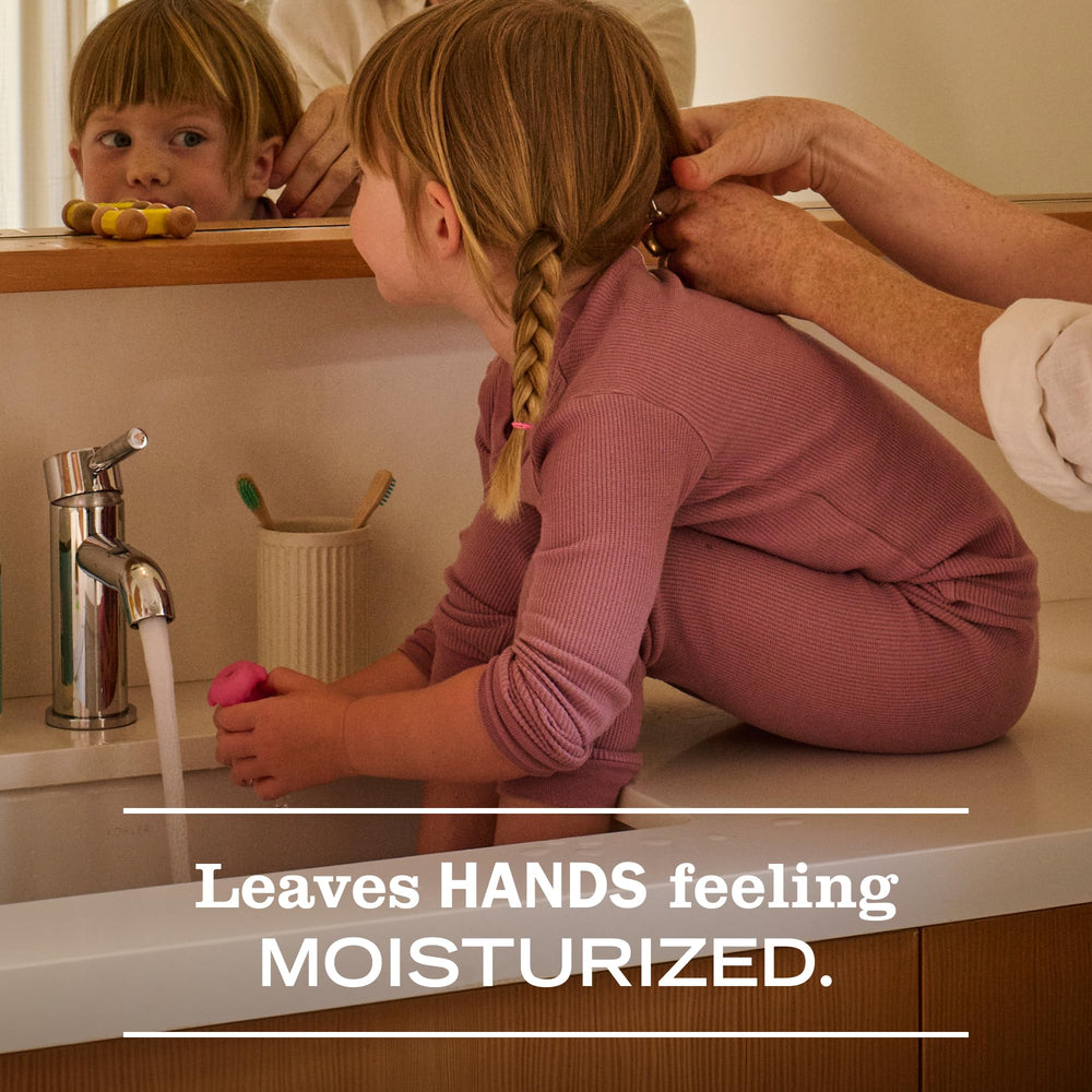 Foamy lather from Mrs. Meyer's hand soap showing gentle cleaning and moisturizing effect