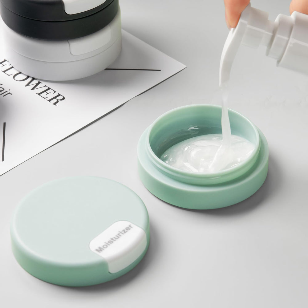 Mrsdry color-coded containers to identify lotions, shampoos, and creams at a glance