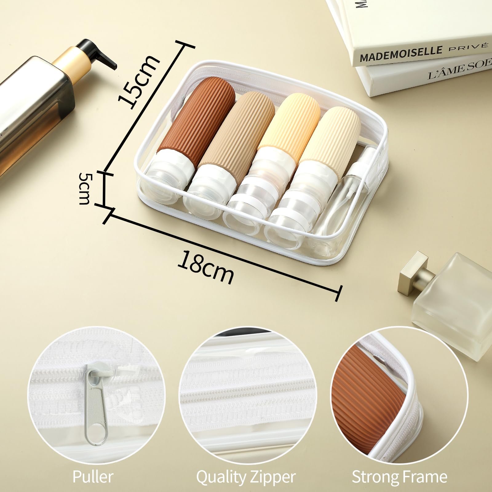 Mrsdry travel bottles packaging contents include jars, sprays, funnel.