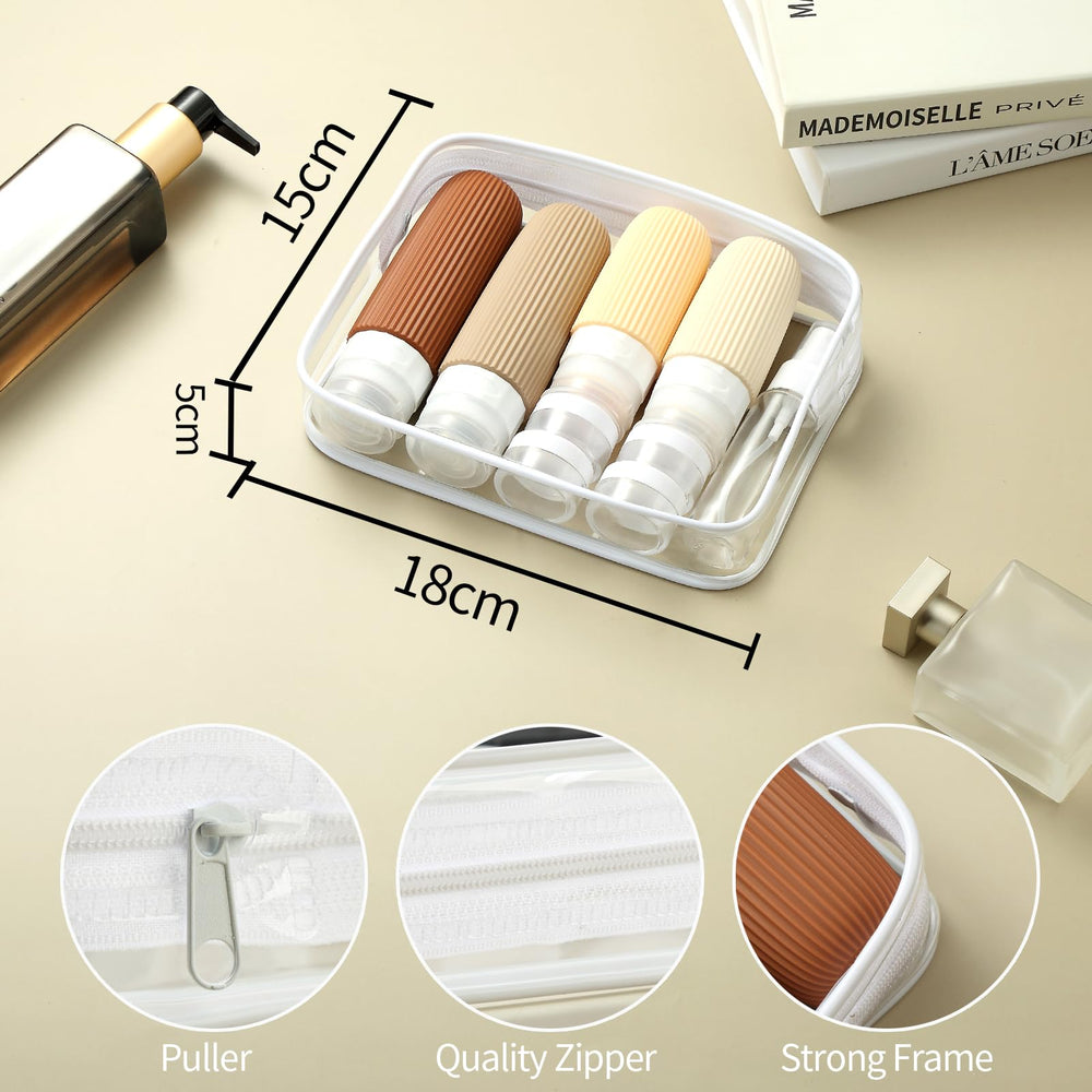 Mrsdry travel bottles packaging contents include jars, sprays, funnel.