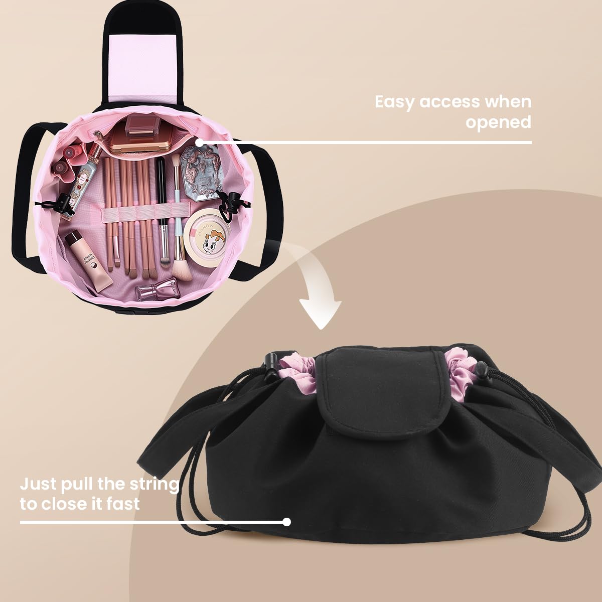 Mrsfox inner mesh pockets help sort brushes and tools.