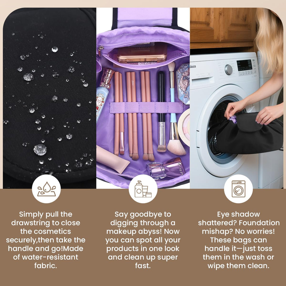 Mrsfox inner mesh pockets organize brushes and utensils for quick retrieval.