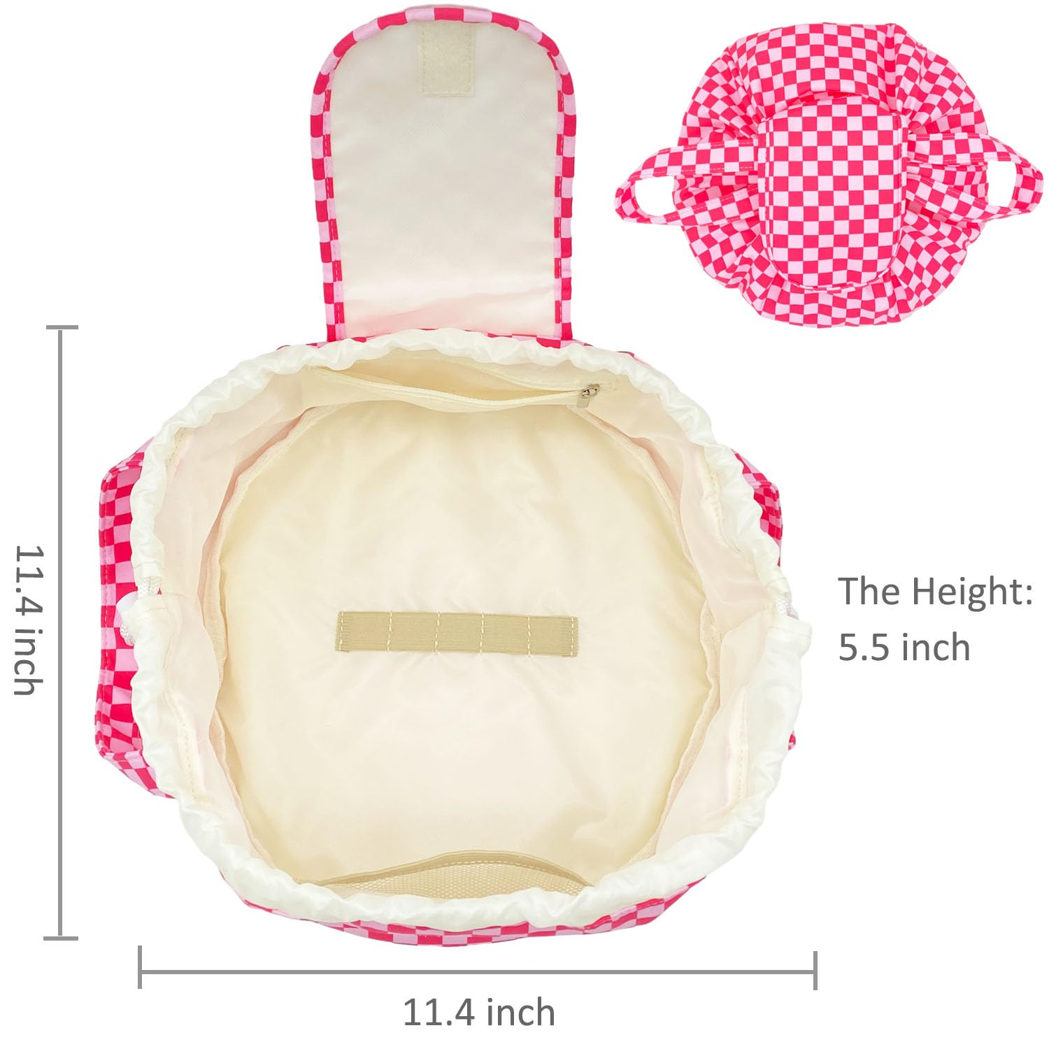 Mrsfox large-barrel-drawstring-makeup-bag side pockets keep brushes and essentials neatly within reach.