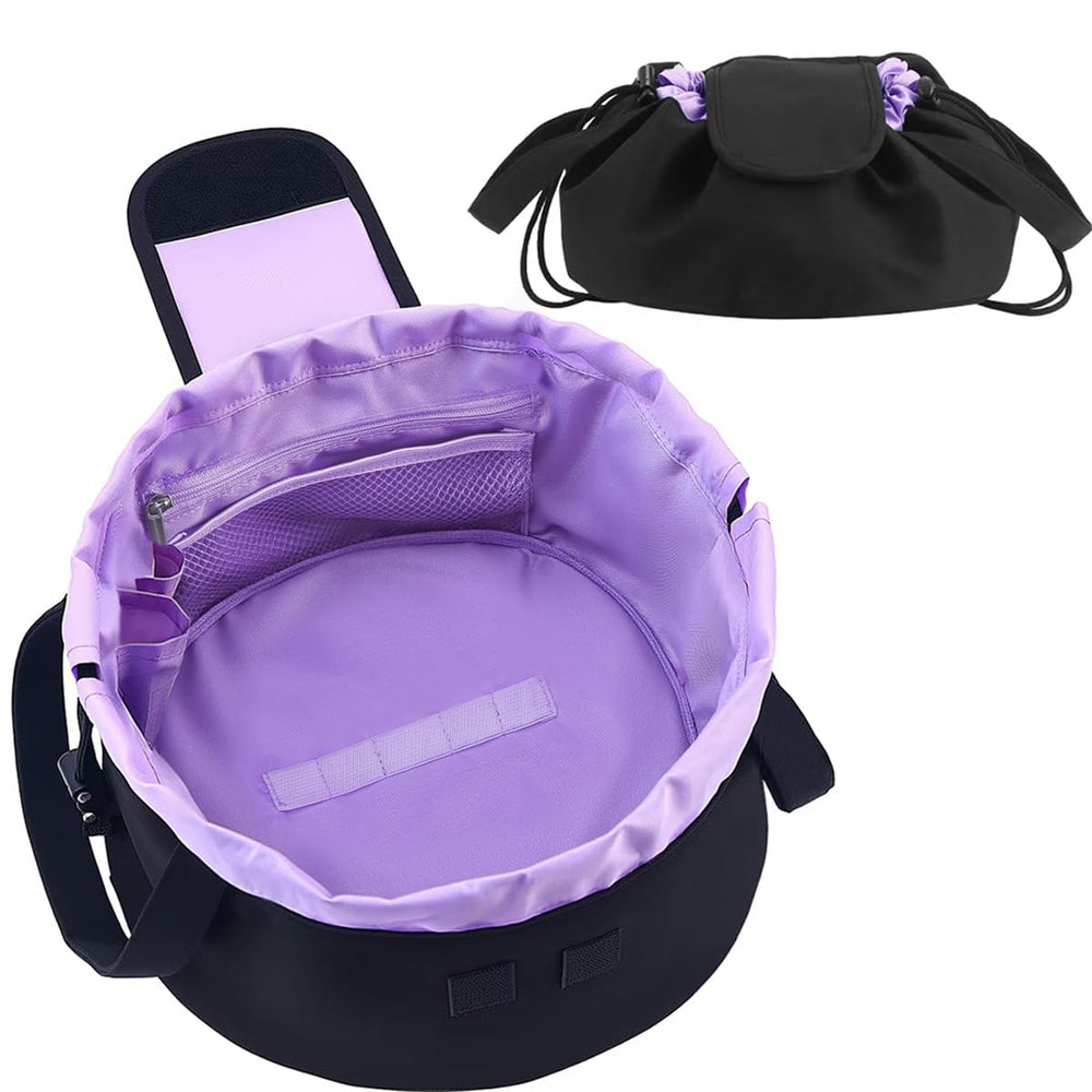 Mrsfox lay-flat drawstring makeup bag open view for easy access and organized cosmetics.