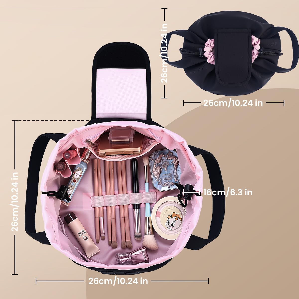 Mrsfox travel cosmetic organizer shows spacious capacity for toiletries.