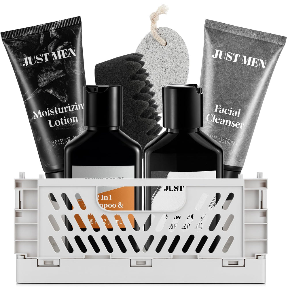 MS.DORYA storage basket organizes the grooming set for neat gifting.
