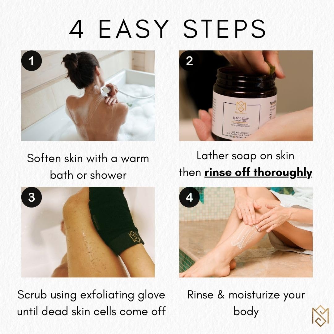 MS Exfoliating Glove Kessa Mitt shown as part of a 3-piece spa set