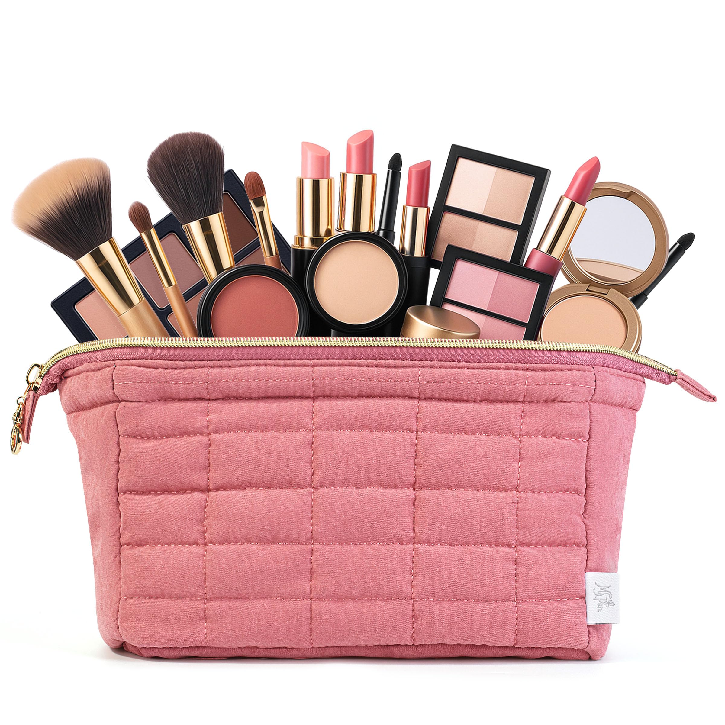 Ms. Pen aesthetic quilted makeup bag alongside gym accessories for on-the-go routine.