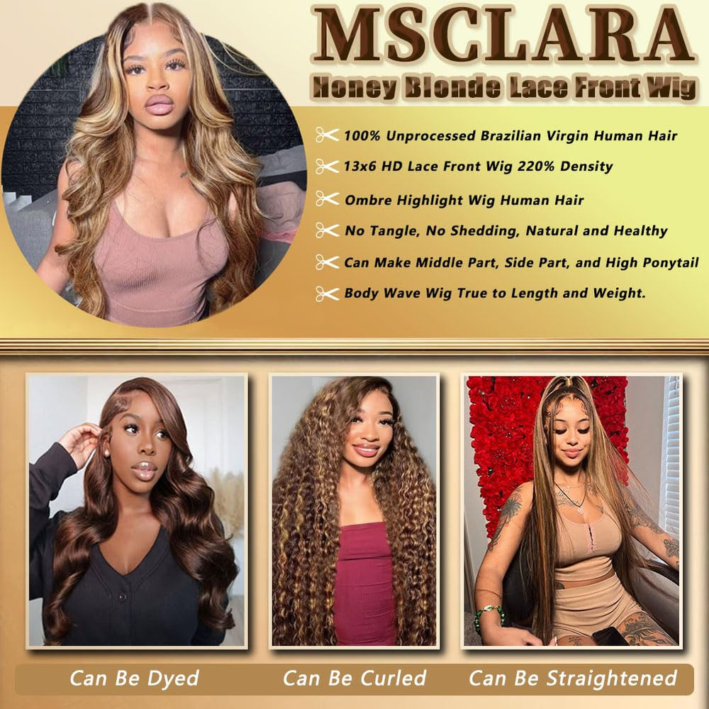 MSCLARA 220 density highlight wig full look ready for everyday styling.