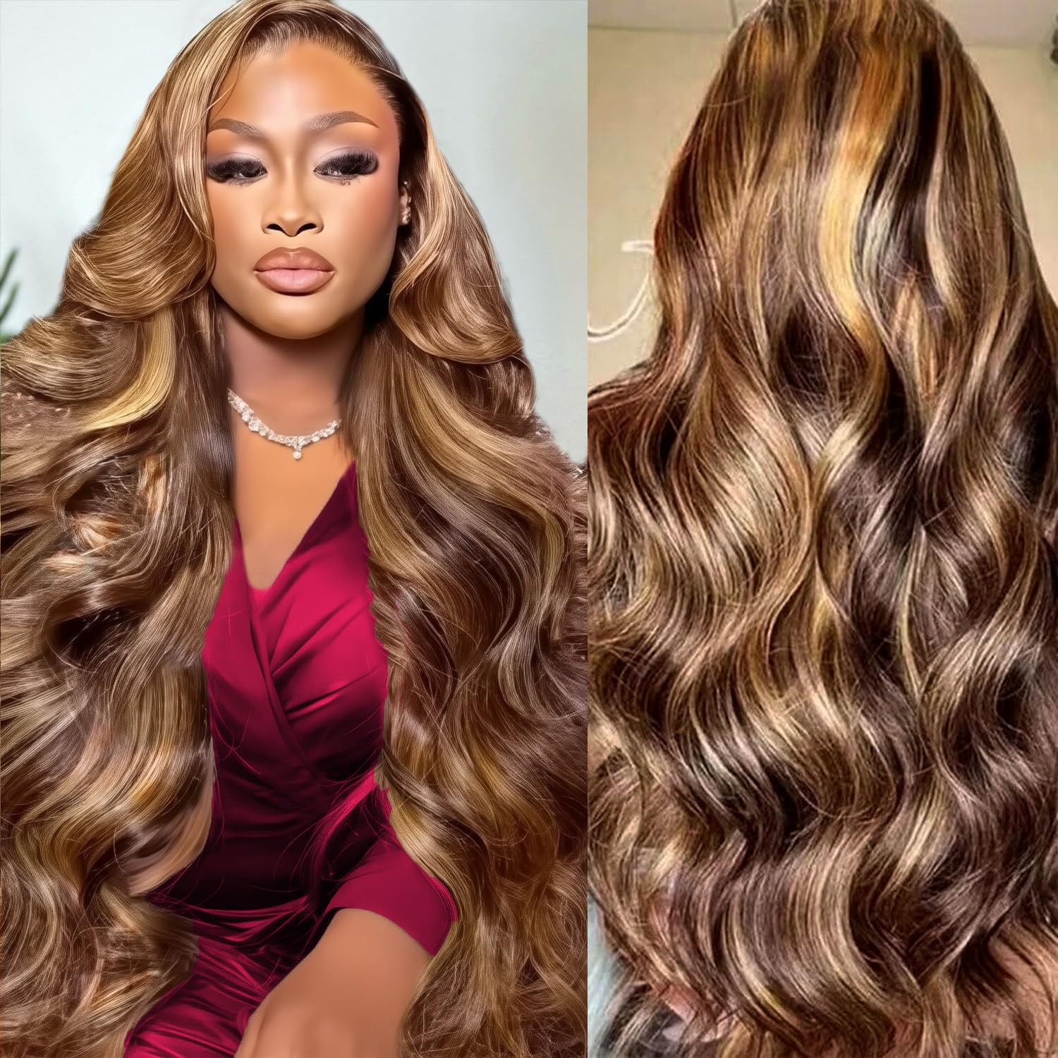 MSCLARA honey blonde ombre wig closeup highlighting natural shine and vibrant color.