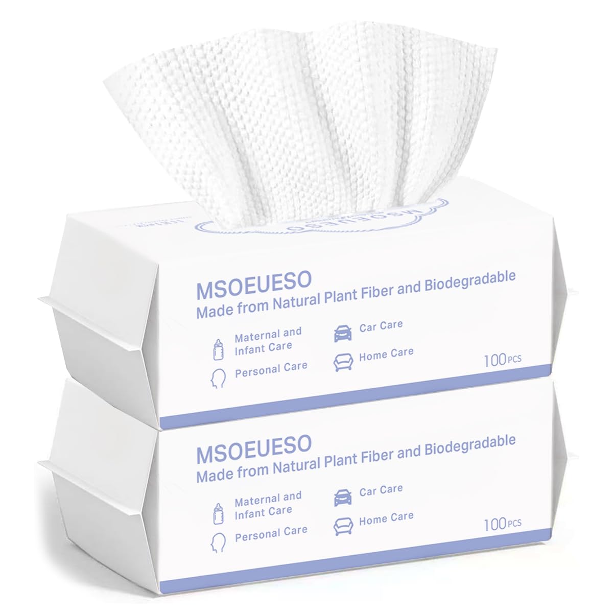 MSOEUESO disposable face towel pack close-up showing thick cotton fibers for gentle cleansing