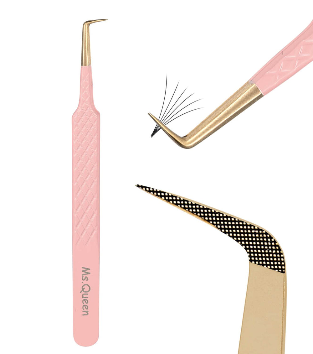 Ms.Queen 90 Degree Lash Tweezers with fiber-tip for precise lash picking and isolation.
