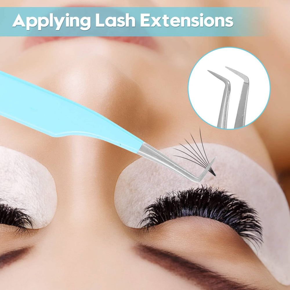 Ms.Queen lash tweezers blue finish aids grip and quick tool ID in busy studios.