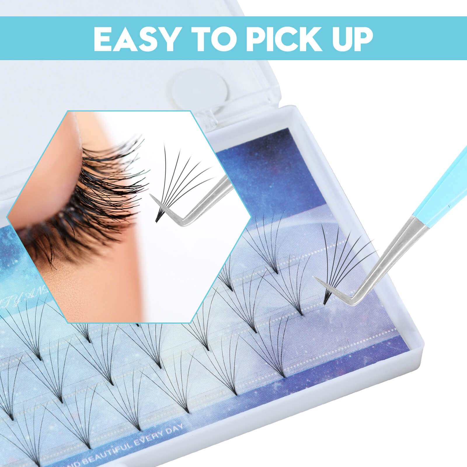Ms.Queen lash tweezers enabling easy fanning from strip to bouquet for versatile techniques.