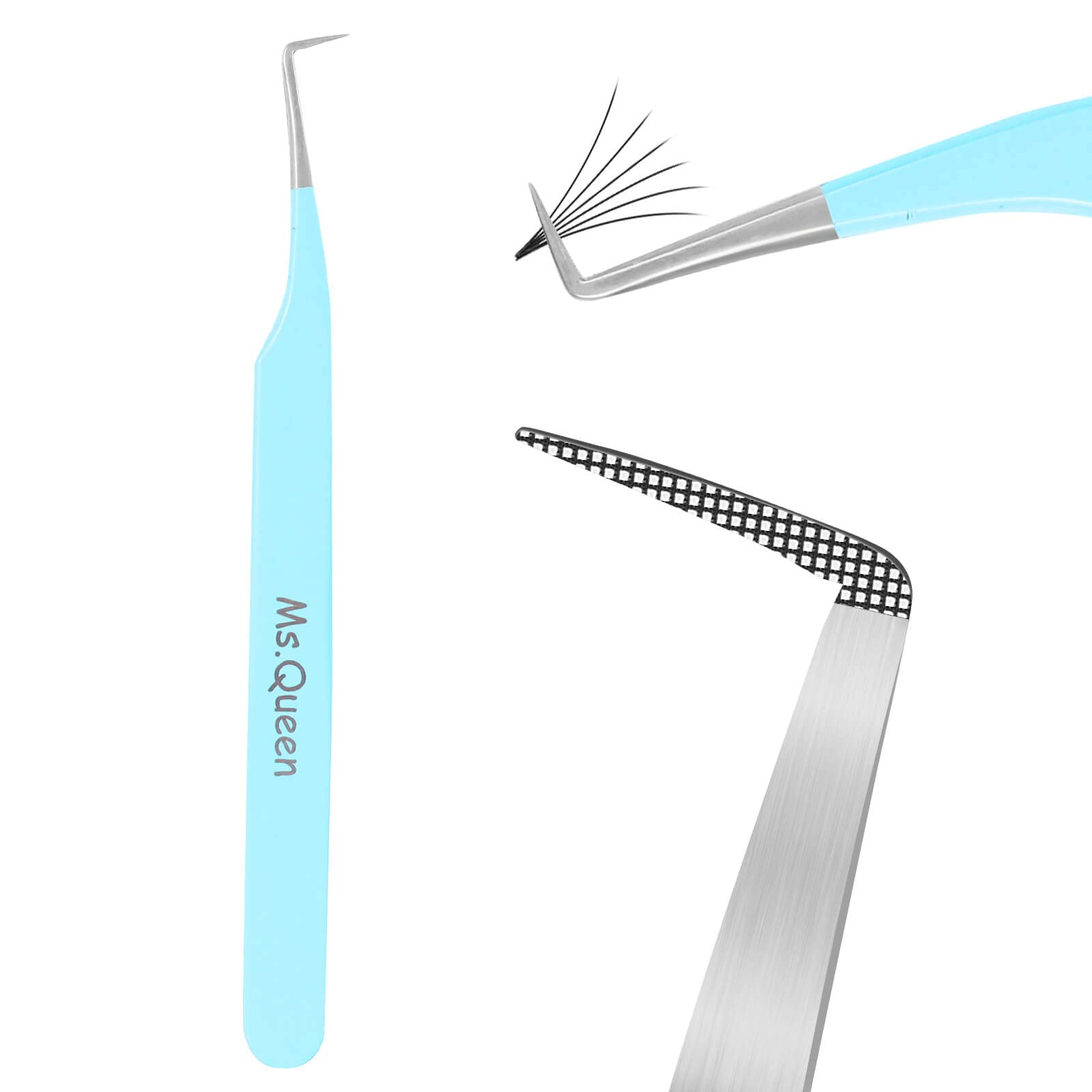 Ms.Queen lash tweezers with fiber tip 90-degree for secure lash pickup during extensions.