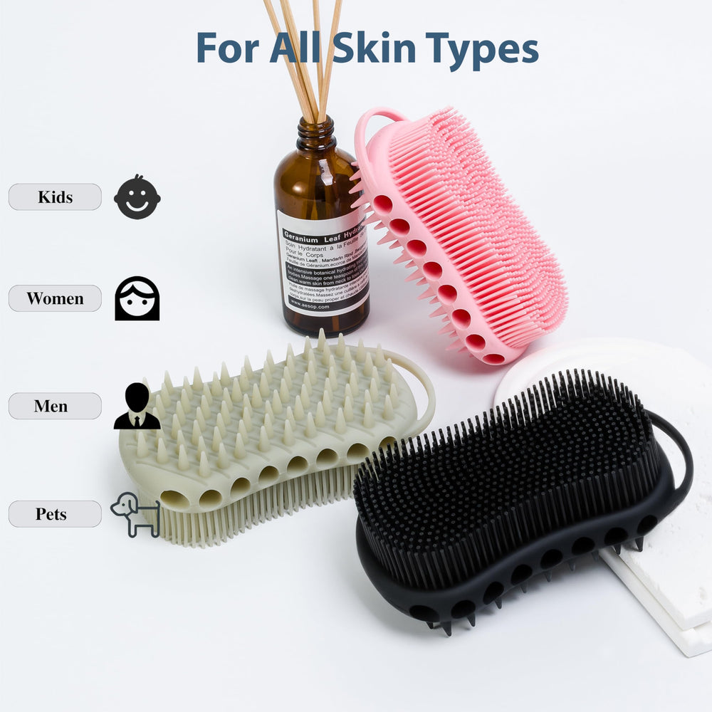 MtBoi compact travel-friendly silicone scrubber in pink fits gym bag.