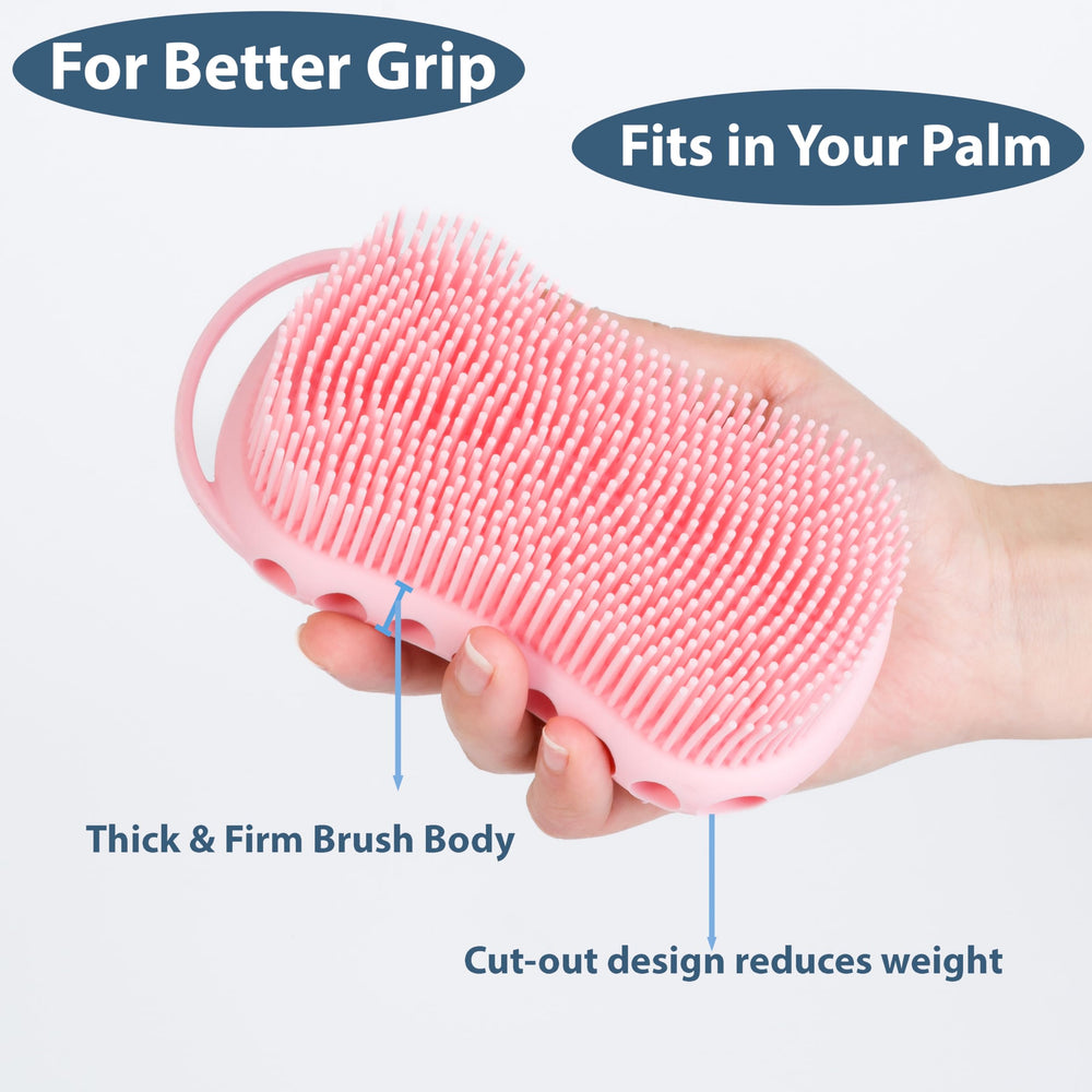 MtBoi ergonomic anti-slip grip scrubber in pink ensures secure handling.
